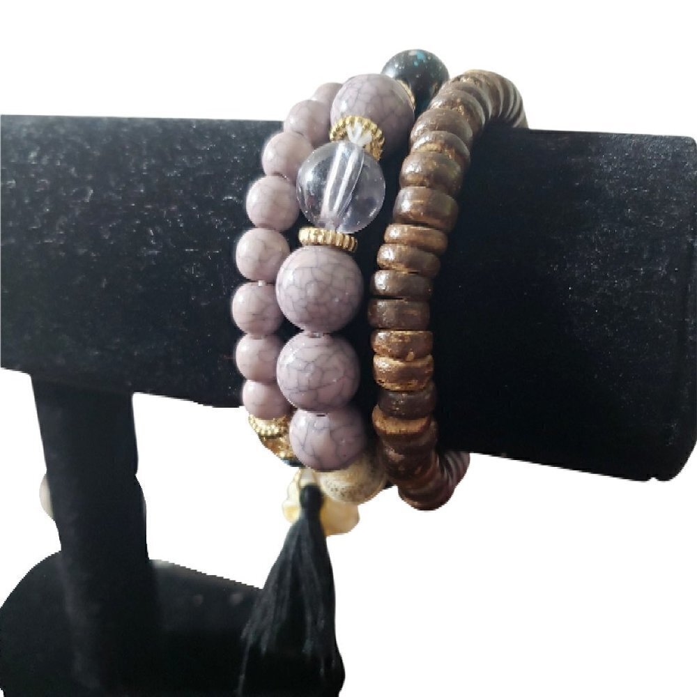 Womens Green Tassel Mixed Beads Bohemian Multilayer Tasseled Boho Bracelets